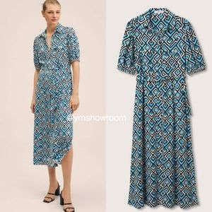 Mango Blue Geometric Print Midi Dress